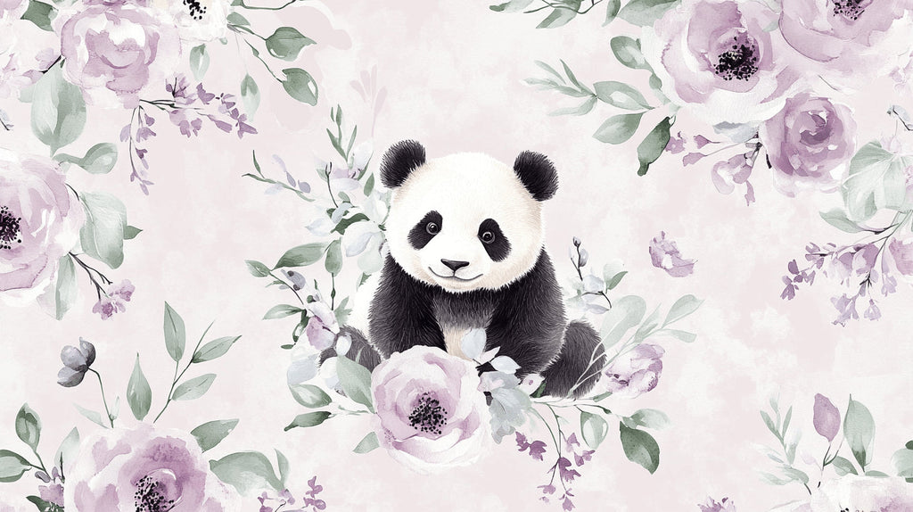Panda and floral watercolor design file showing intricate pattern details and soft color palette
