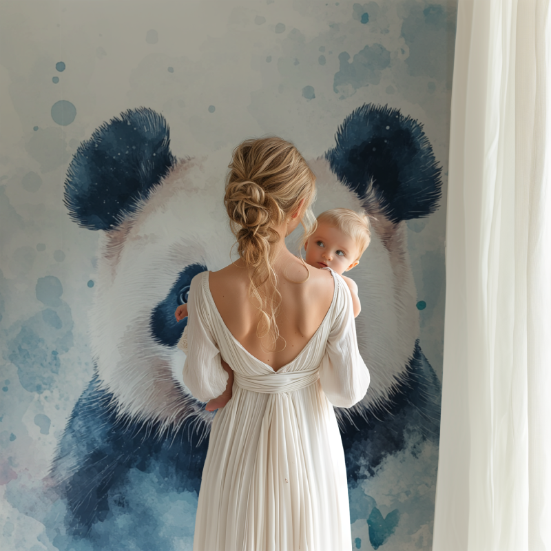 Nursery panda wallpaper creating a calming atmosphere in a baby room