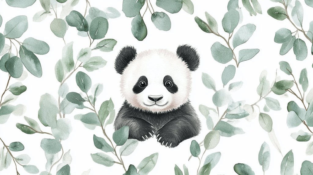 Panda and eucalyptus leaves design file showing intricate watercolor details