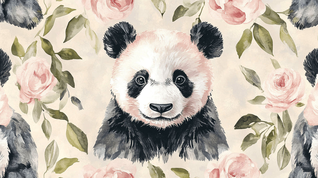 Panda and pink roses design file showing detailed watercolor pattern and texture