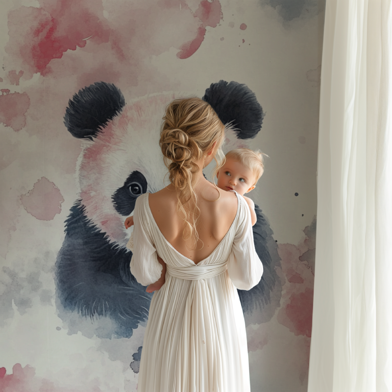 Panda wallpaper bringing charm to a Scandinavian-style children's room