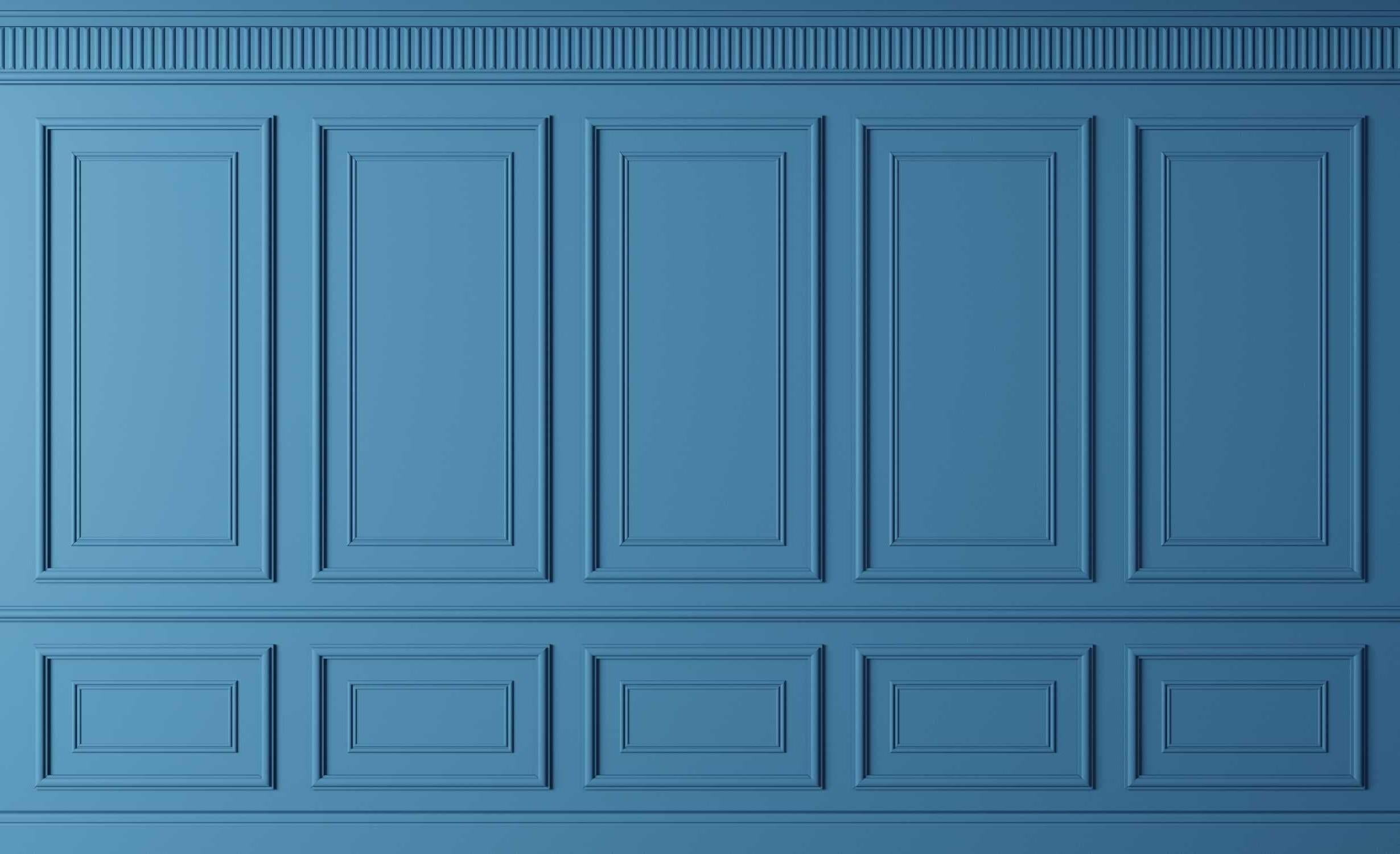 Classic blue paneling wallpaper design file showing detailed molding pattern and rich azure finish