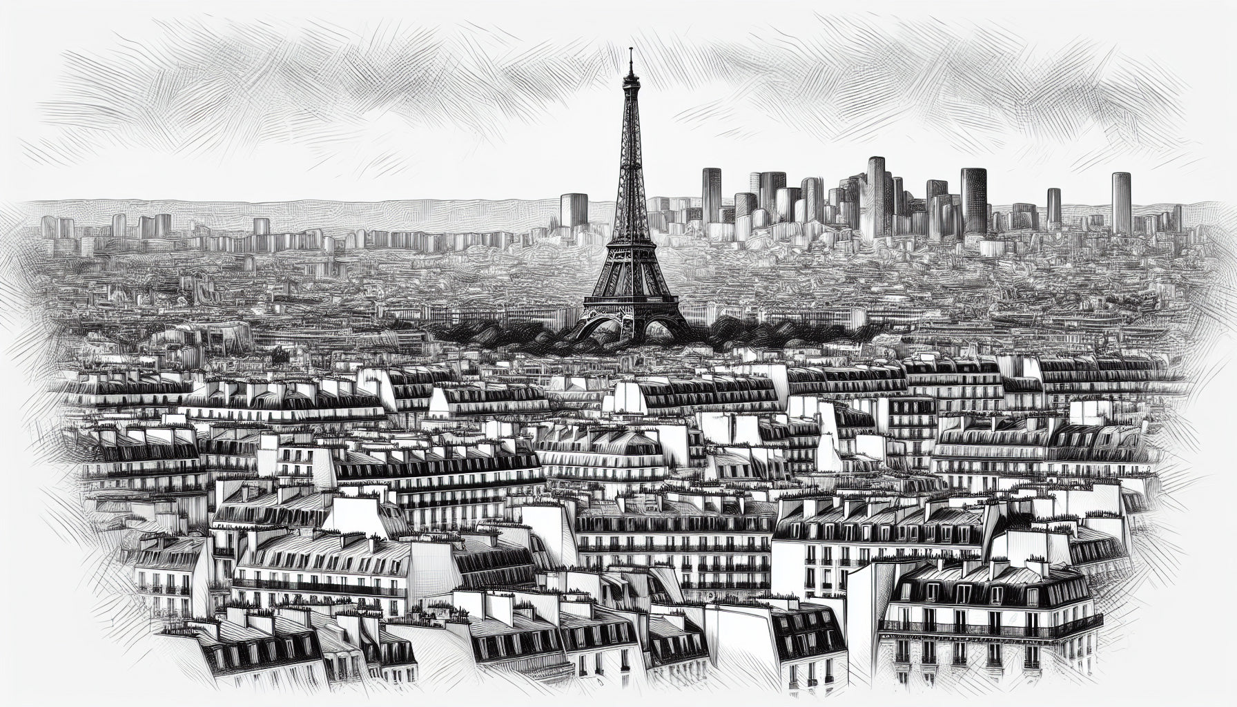 Black and white Paris wall mural design file showing detailed architectural sketch pattern