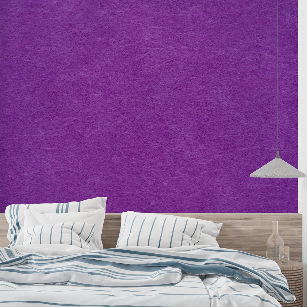 Modern purple textured wallpaper in a stylish bedroom setting