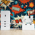 Pirate ship wallpaper bringing adventure to a modern kids bedroom with blue and gold accents