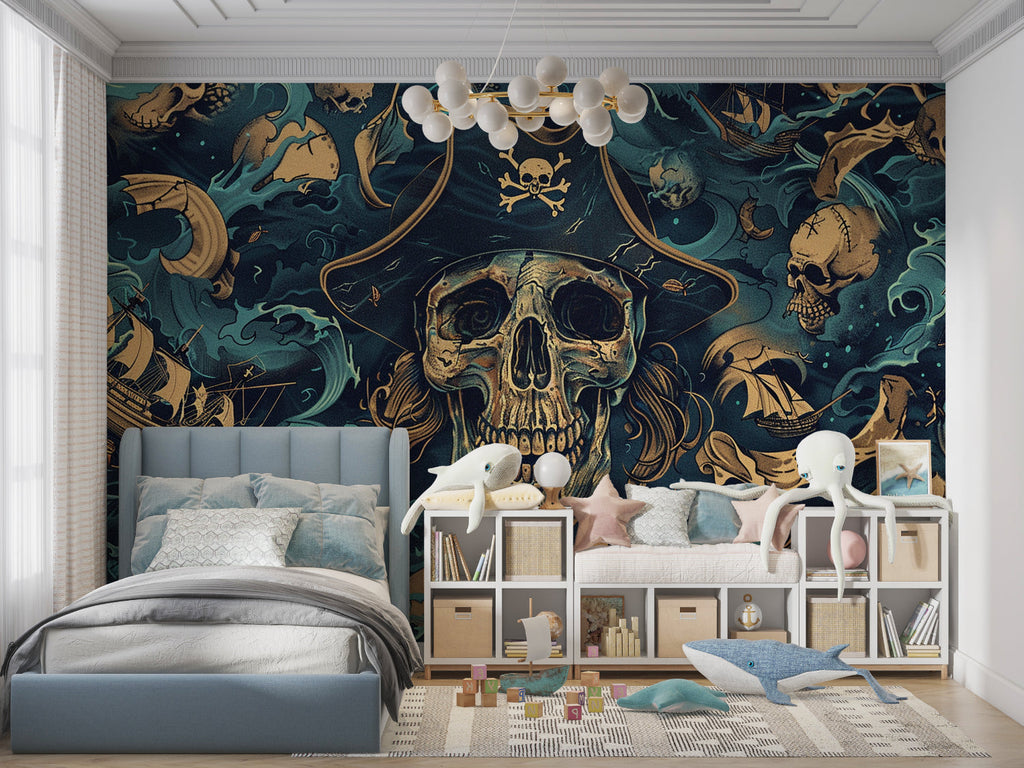 Nautical wall mural displayed in gaming room with atmospheric lighting