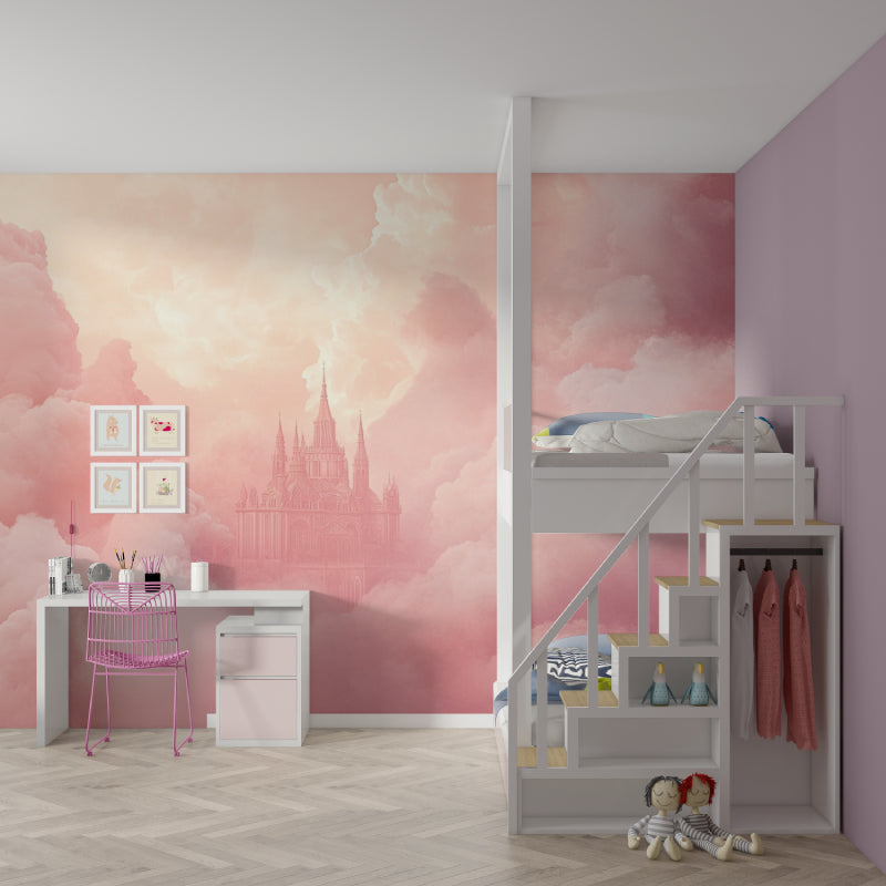 Princess wallpaper in reading nook, castle design creates perfect story time backdrop