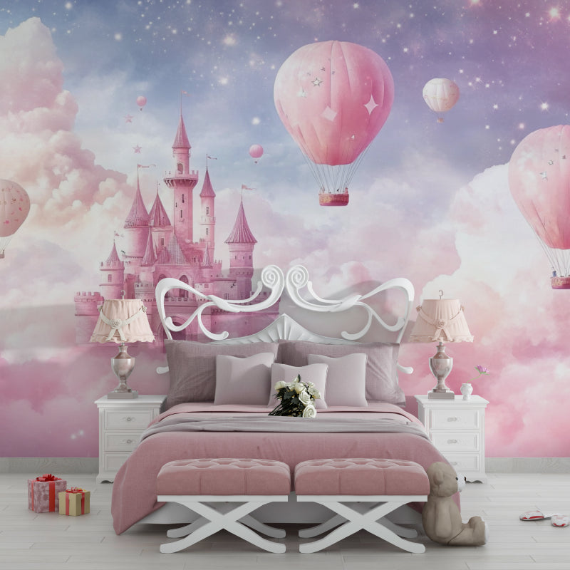 Dreamy castle mural creating an enchanting atmosphere in a kids room