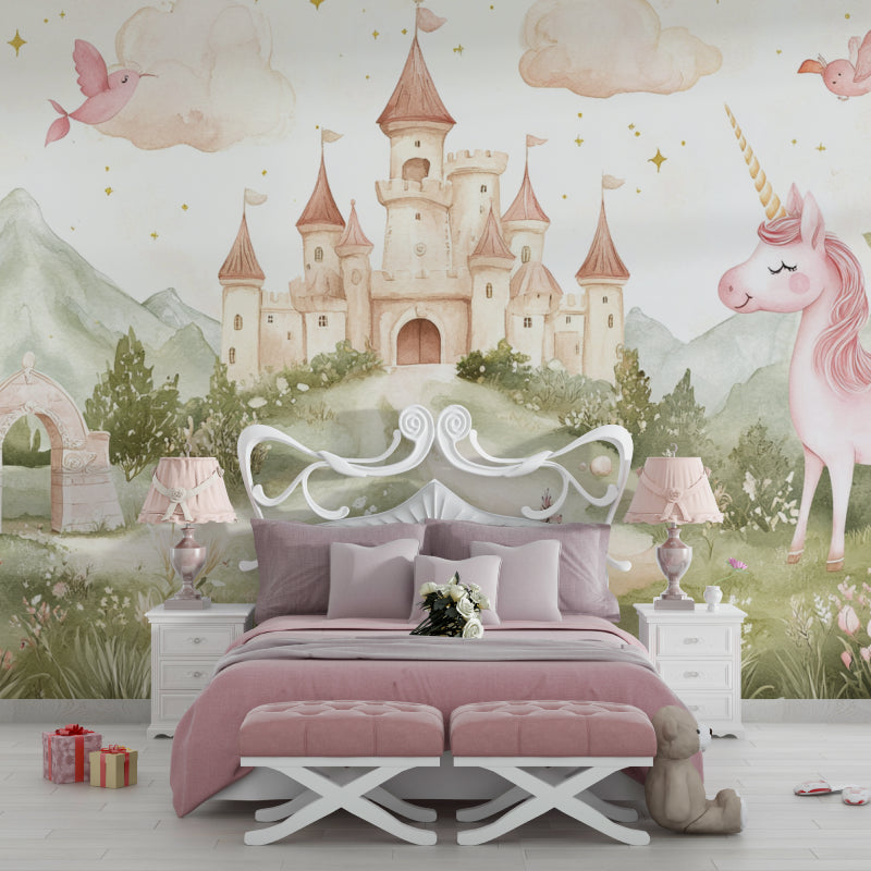 Magical princess mural adding wonder to a child's study area