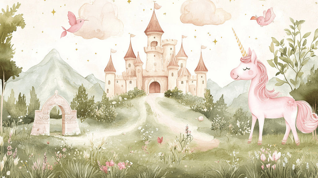 Princess castle wallpaper design file showing detailed fairy tale pattern and magical elements
