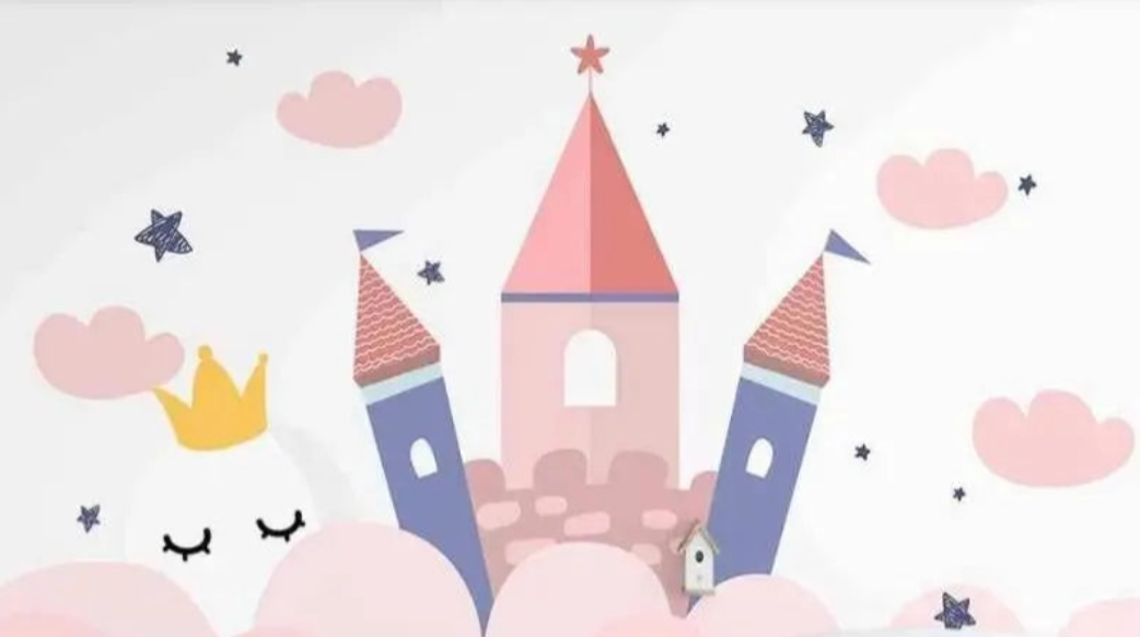 Princess castle design file showing detailed fairy tale pattern with pink clouds and blue towers