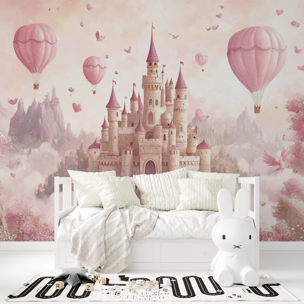 Princess themed wall mural showcased in a reading nook with comfortable seating and soft pillows