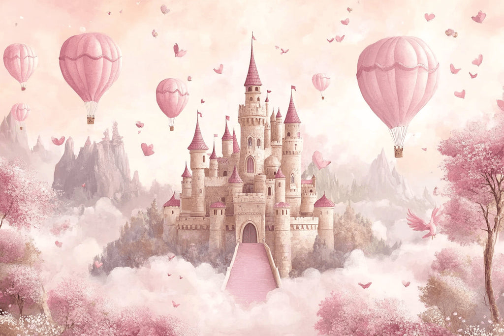 Princess castle design file showing detailed pink castle and hot air balloons pattern