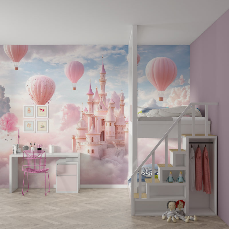 Fantasy castle mural creating a magical atmosphere in a modern children's room