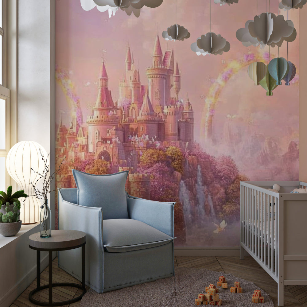 Princess wall mural bringing enchantment to a nursery with soft lighting