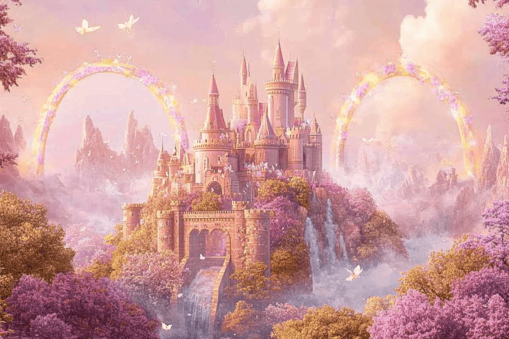 Princess castle wallpaper design file showing detailed castle and rainbow pattern