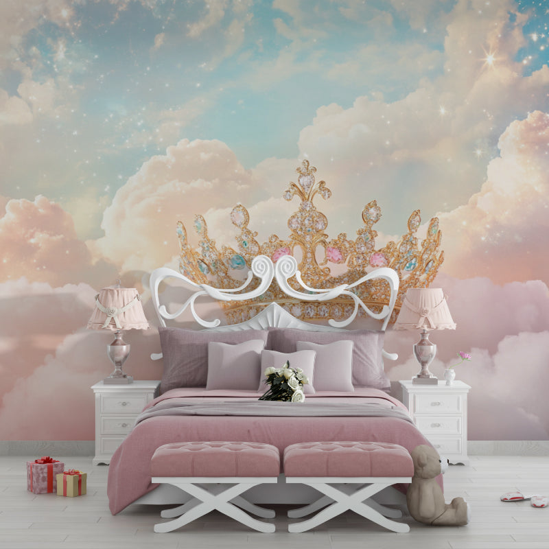 Royal crown wallpaper creating an enchanting atmosphere in a modern nursery