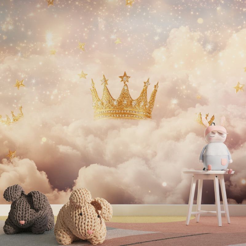 Royal nursery wallpaper showcased in a reading nook with soft lighting