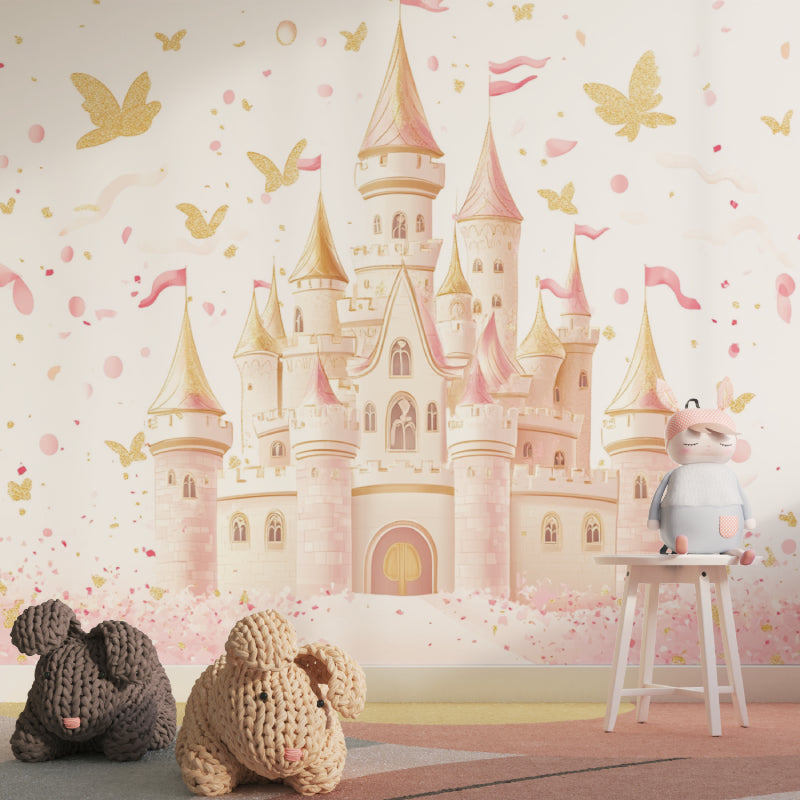 Princess wallpaper with gold butterflies brightening a nursery space