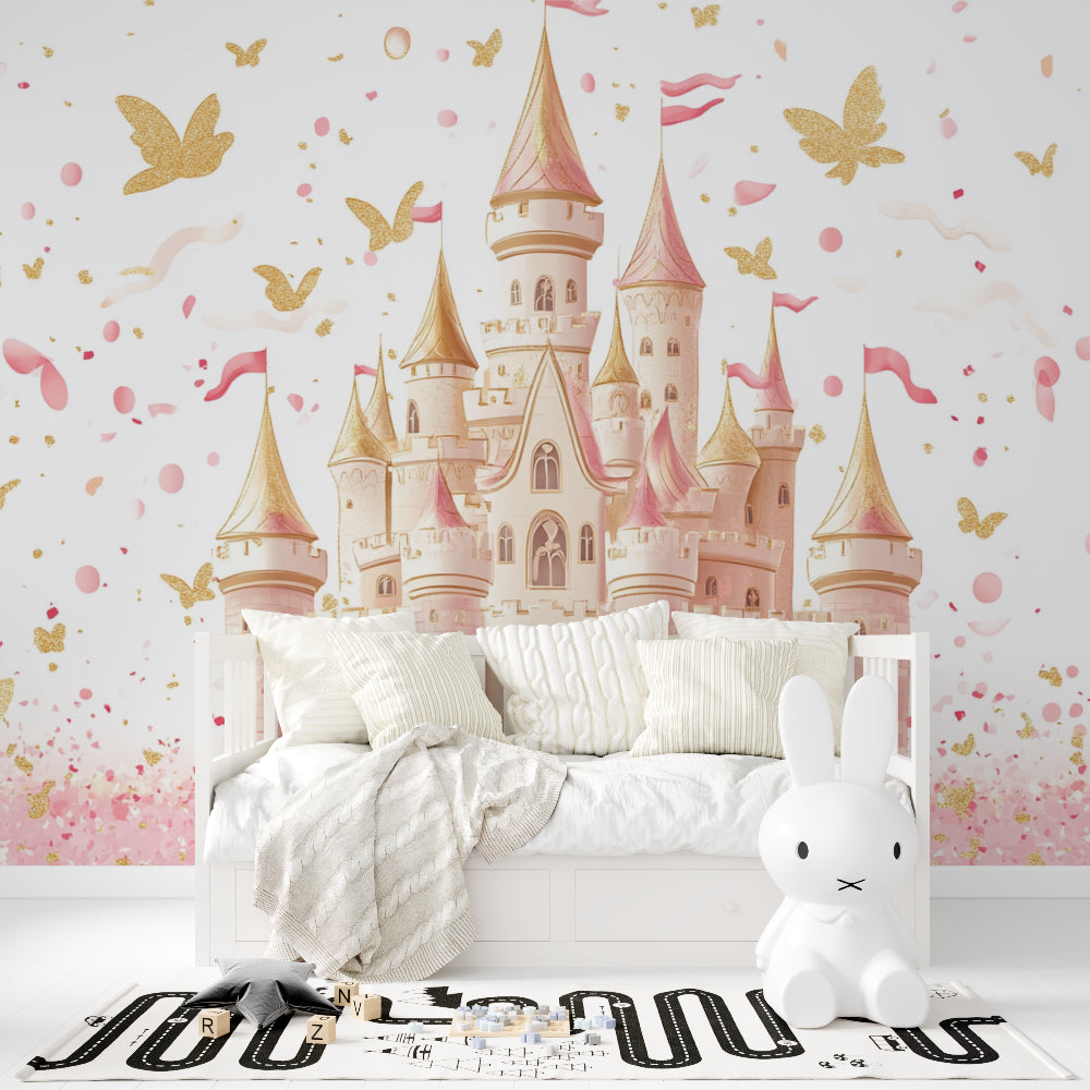 Princess castle mural creating wonder in a child's play area