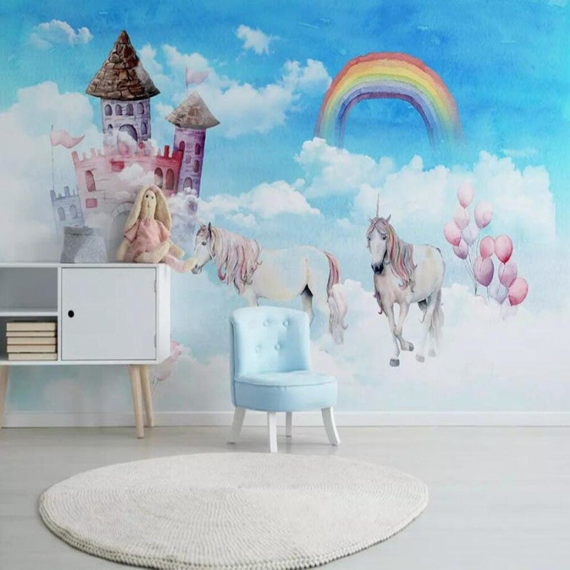 Magical princess wallpaper transforms a nursery into an enchanted kingdom with soft, dreamy colors