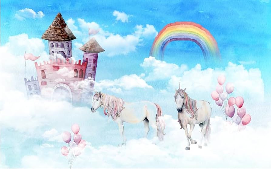 Princess castle and unicorn design file showing detailed watercolor artwork and rainbow elements
