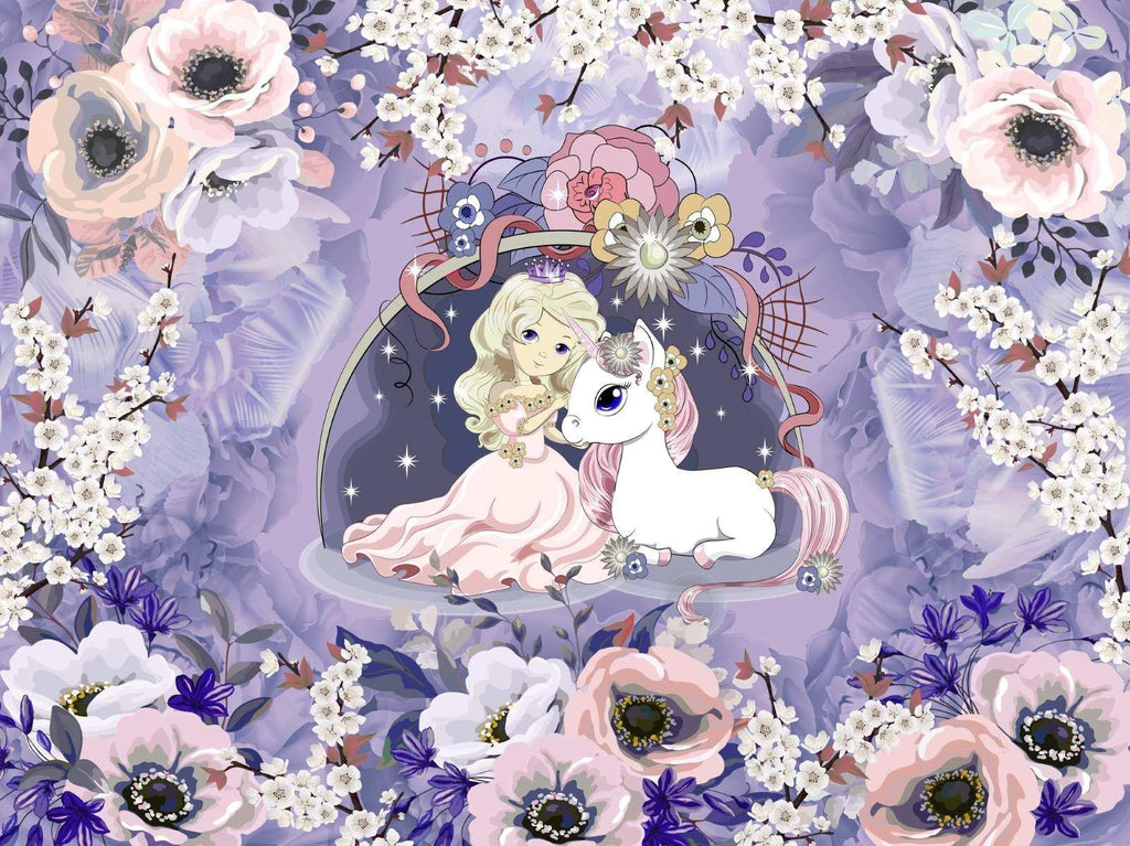 Design file of princess unicorn wallpaper with magical cherry blossoms and ethereal elements
