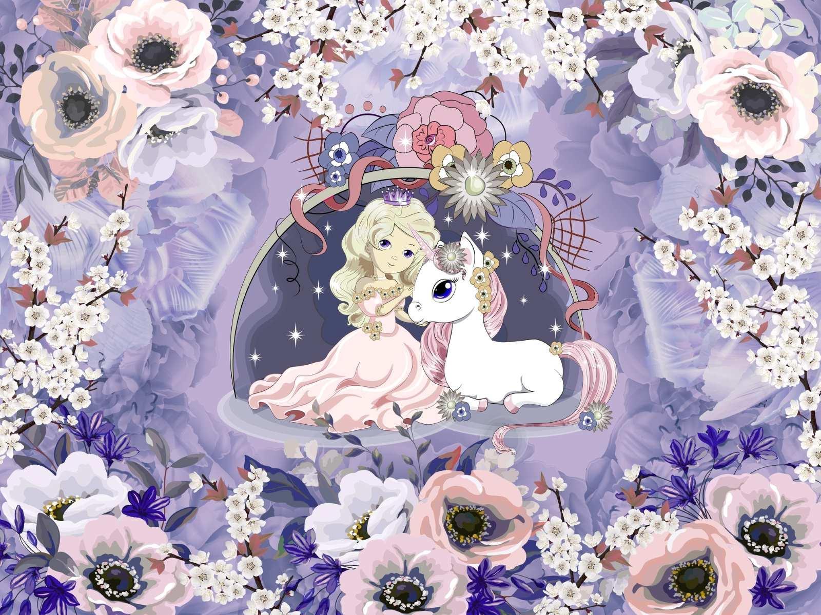 Design file of princess unicorn wallpaper with magical cherry blossoms and ethereal elements