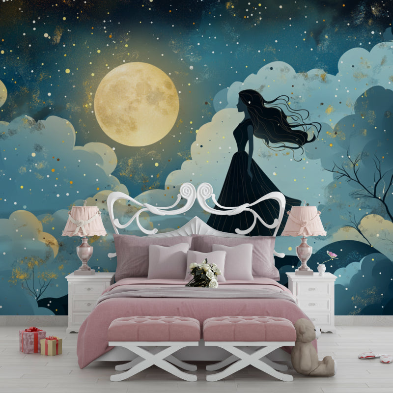 Princess silhouette wallpaper featured in a master bedroom with art deco furniture