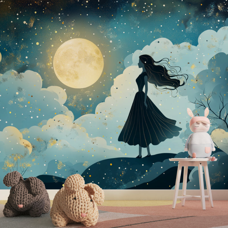 Magical princess wall mural showcased in a luxury hotel suite with mood lighting