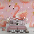 Princess Flamingo wallpaper creating magic in a girl's bedroom with soft pink walls and gold accents