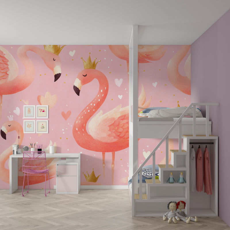 Pink Flamingo Princess mural brightening a nursery with dreamy golden details