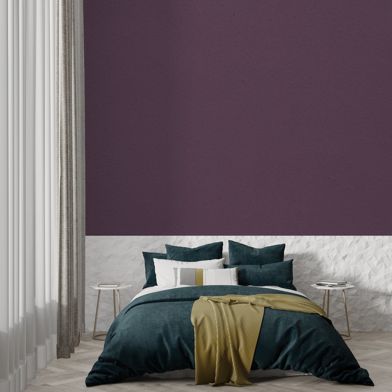 Modern hallway transformed with solid purple wall mural design
