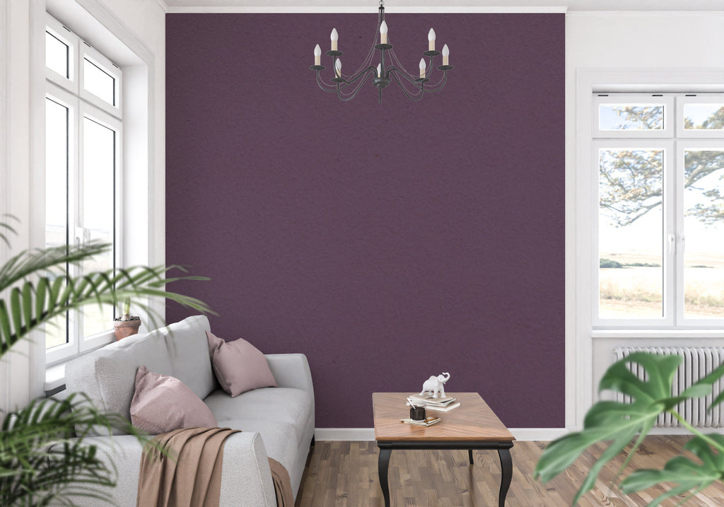 Modern purple wall mural in home office showing depth and texture in afternoon light