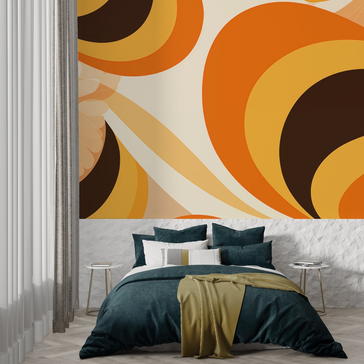 Retro orange circles wallpaper making a bold statement in an entrance hall