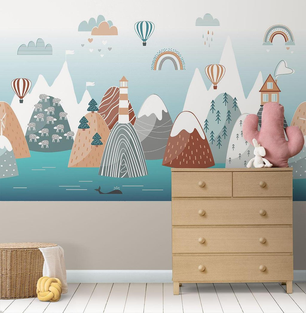 Mountain Mural Wallpaper | Scandinavian Kids Adventure Scene