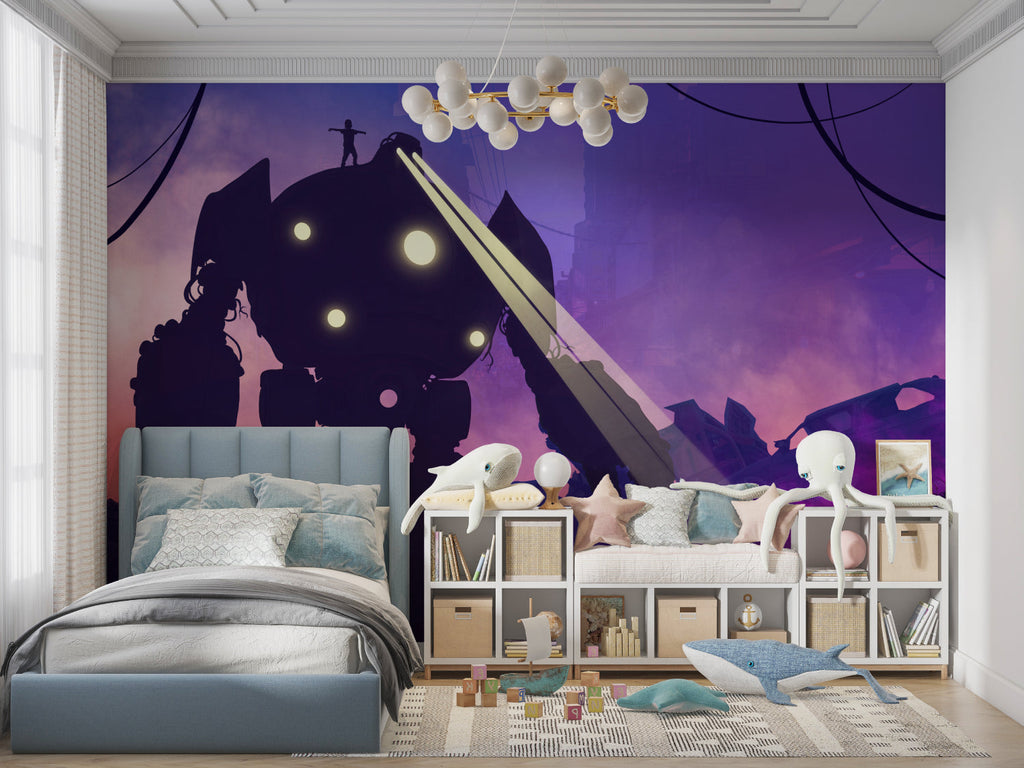 Sci-fi robot mural in living room, demonstrating scale and impact