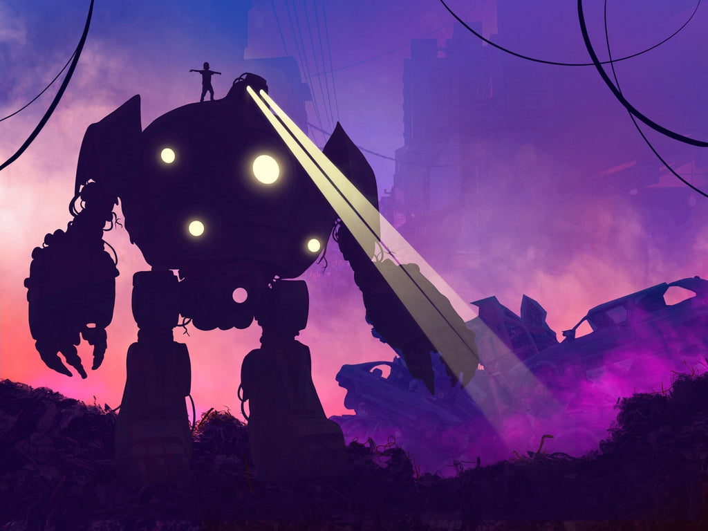 Robot tech wallpaper design file showing detailed pattern and red ambient effects