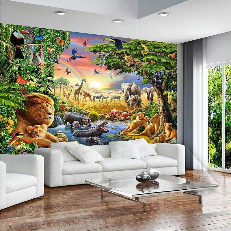 Safari Animals Wallpaper making a statement in a child's study area