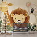 Safari animals wallpaper bringing warmth to a modern nursery with gentle lion, giraffe and koala friends
