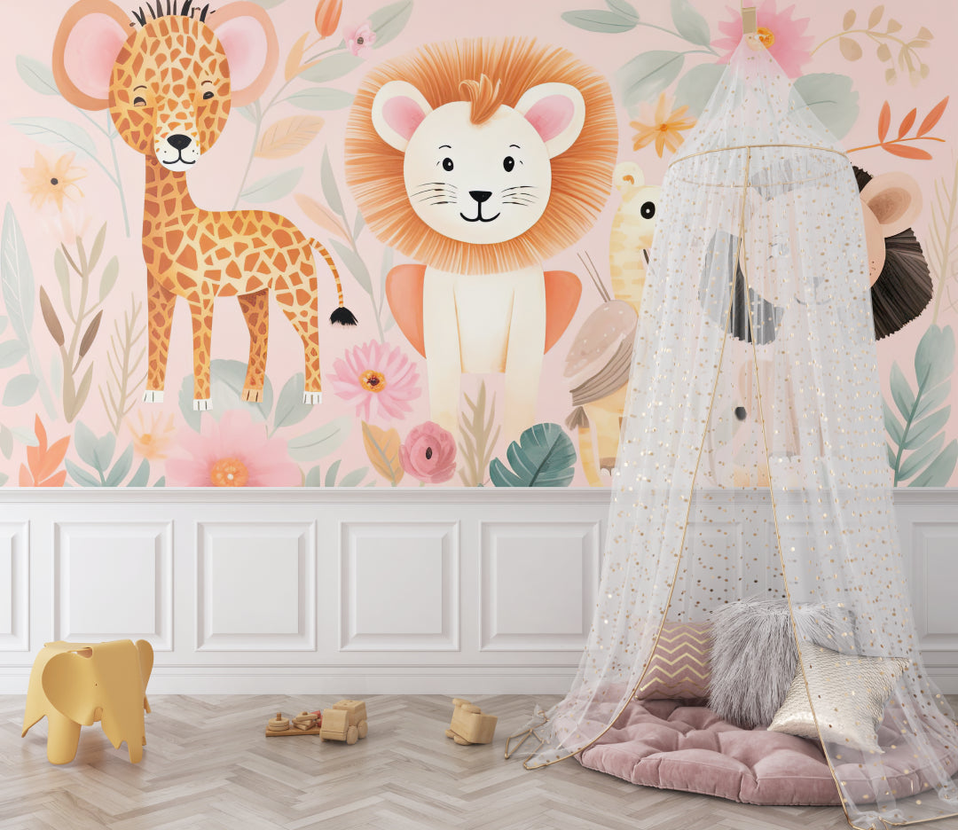 Pink Jungle Wallpaper in reading nook with cozy seating
