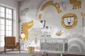 Safari animals wallpaper bringing joy to a modern nursery with gold and grey tones