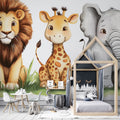 Safari Animals Wallpaper Mural creating a cozy atmosphere in a bright nursery with natural light