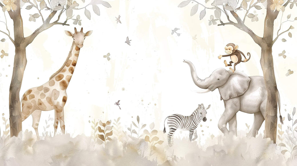 Safari animals design file showing delicate watercolor details and neutral color palette