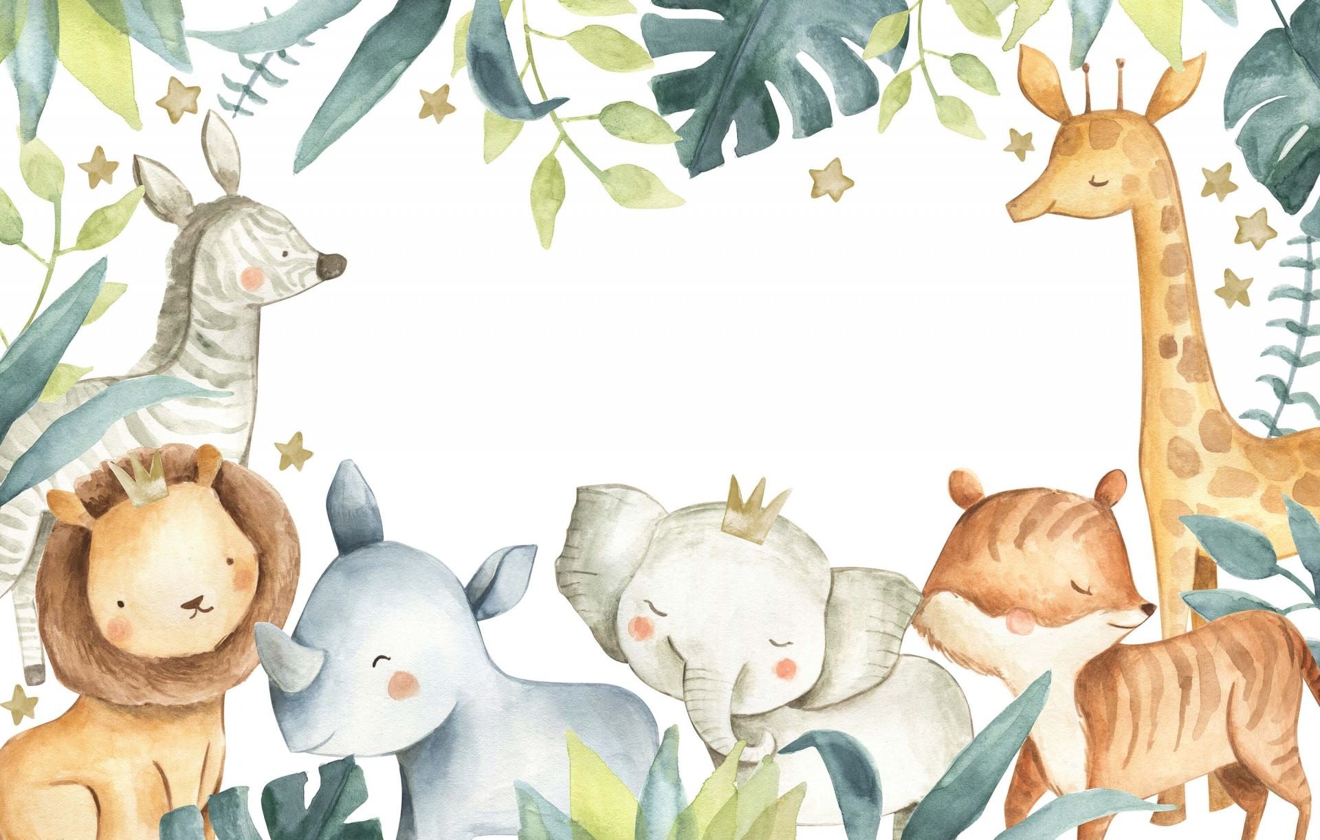 Safari Animals Wallpaper design file showing full pattern with gentle watercolor details