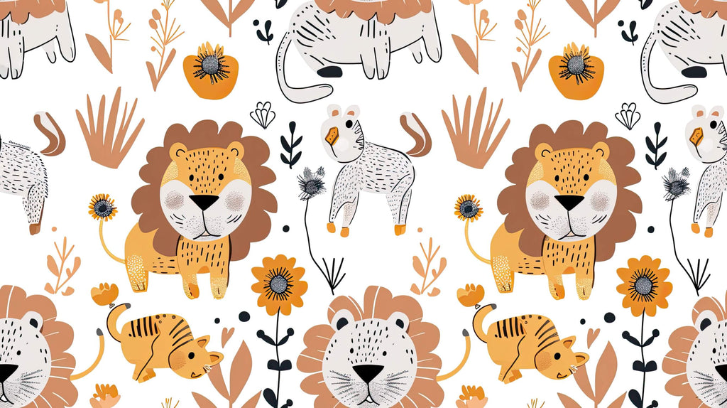 Safari Lion Wallpaper design file showing full pattern with golden lions and white background