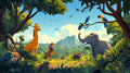 Safari animals wallpaper bringing life to a bright nursery, with giraffe and elephant characters creating a playful atmosphere