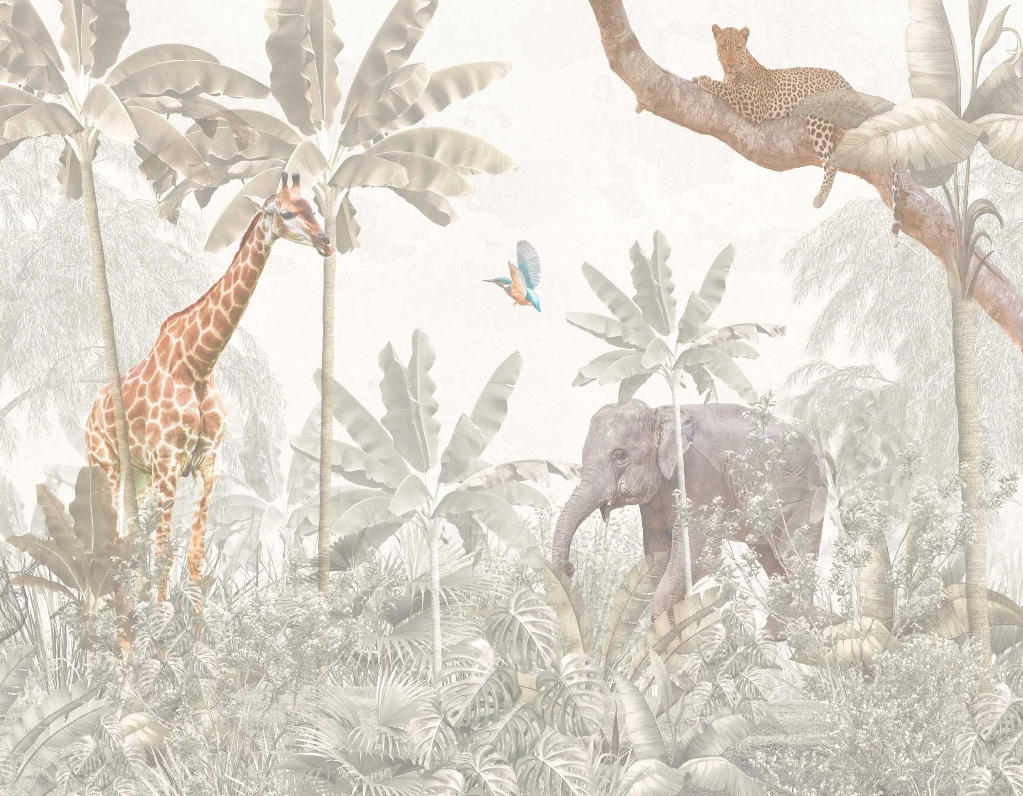 Safari wallpaper design file showing detailed beige jungle scene with giraffe and elephant