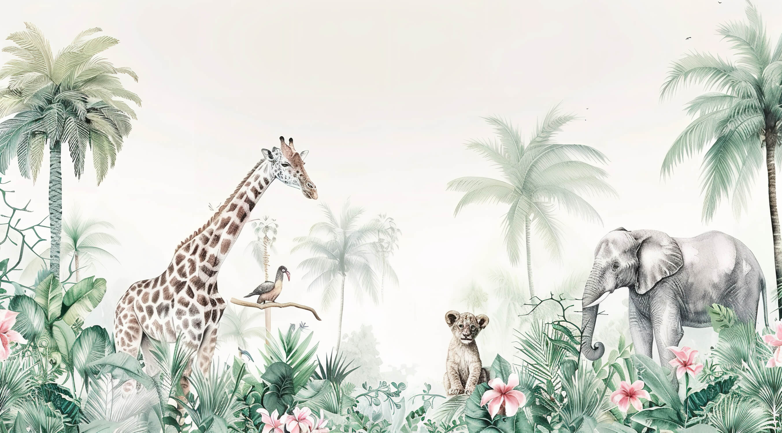 Design file showing detailed African safari wallpaper pattern with giraffe and elephant