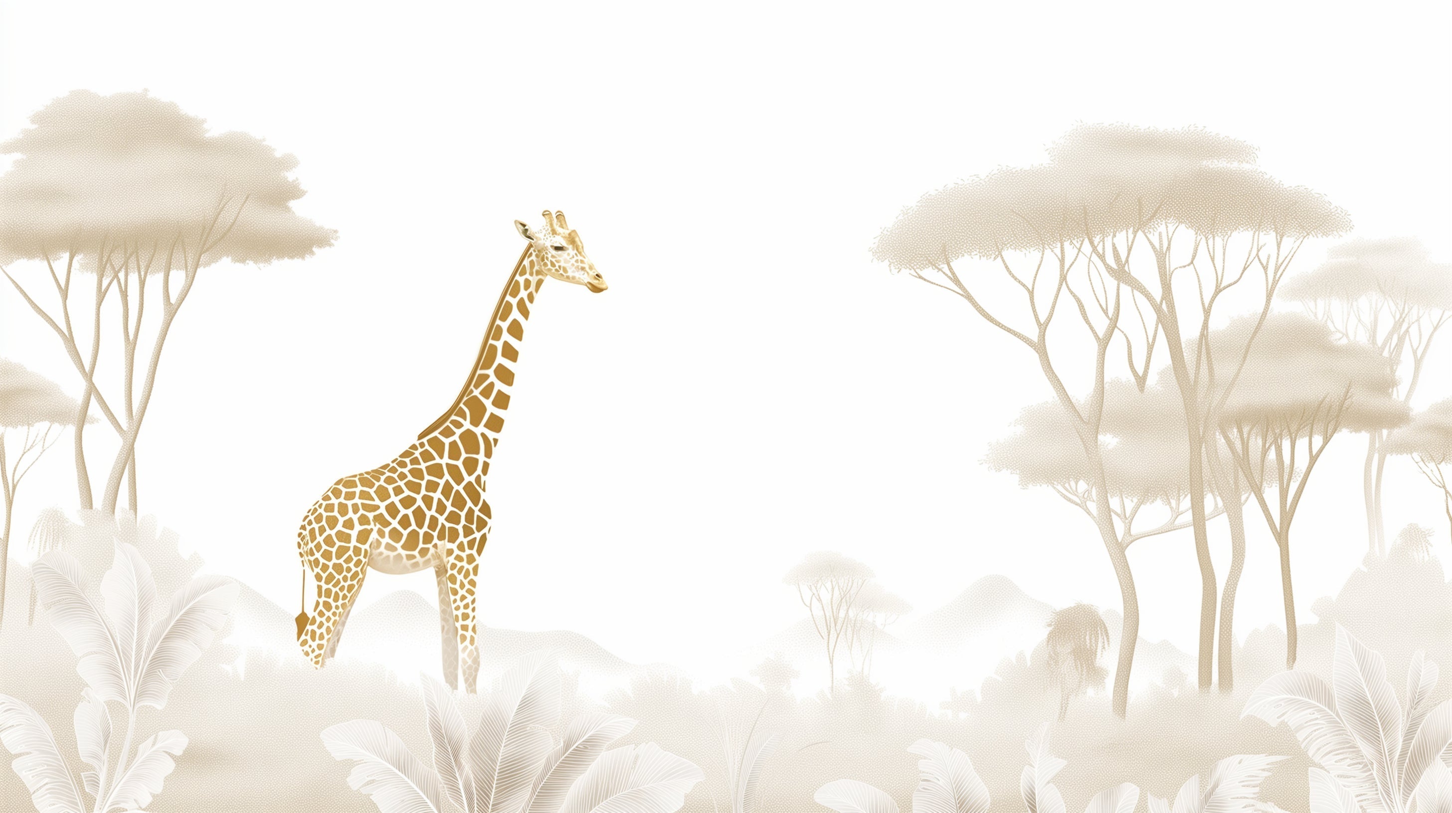 Golden Giraffe Safari Wallpaper design file showing intricate details and misty savanna backdrop